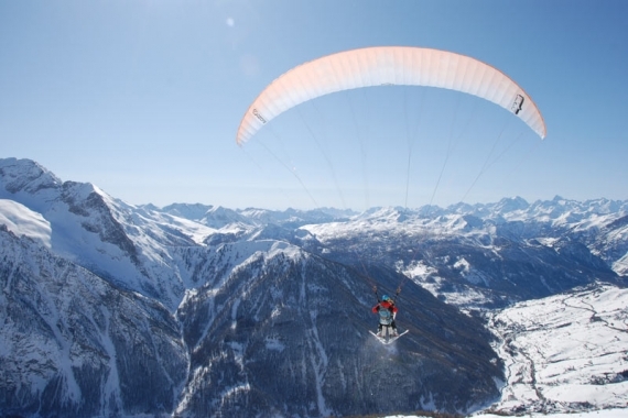 biplace parapente hiver a ski